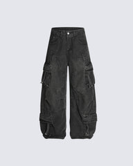 HighStreet Vibe Heavy Wash Multi-Pocket Denim Pants