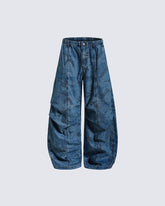 Vintage Washed Pattern Denim Pants