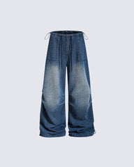 Summer Distressed Plaid Pleated Loose-Fitting Trousers