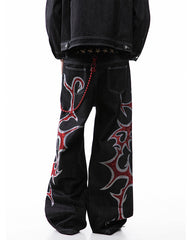 New Rhinestone Flame Denim Jeans