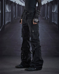 Multi-Pocket Buckle Cargo Flare Pants