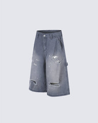 Washed Faded Distressed Cargo Shorts