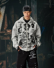 American Street Portrait Graffiti Zip-Up Hoodie
