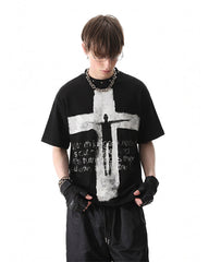 Dark Gothic Cross Graphic Oversized Tee