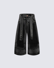 American High-Street Belted Wide-Leg Denim Shorts