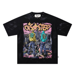 BKYS City Two Figures Rhinestone Black Oversized Graphic T-Shirt