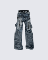 Multi-Zip Techwear Cargo Denim Pants