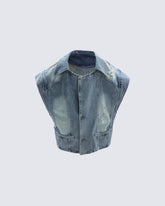 Distressed Washed Denim Vest Jacket