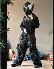 Dark Graffiti Patchwork Cargo Jeans(Free Belt and Chain Included)