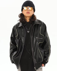 Vintage-Inspired Faux Leather Bomber Jacket