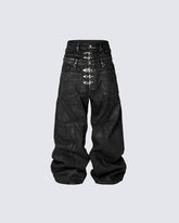 New Gothic Multi Buckle Washed Wide Leg Jeans