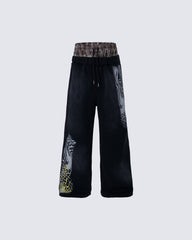 Animal Print Double Waistband Wide-Leg Sweatpants