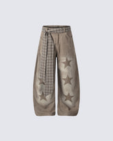 American High Street Star-Patterned Wide-Leg Curved Trousers