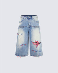 American Ins Ripped Washed Denim Bermuda Shorts