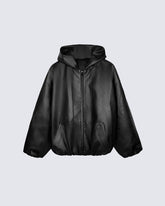Oversized PU Leather Hooded Jacket