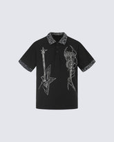 Dark Punk Leopard-Collar Graphic Polo Shirt