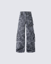 Distressed Tie-Dye Camo Cargo Denim Pants