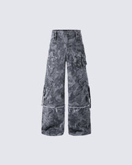 Distressed Tie-Dye Camo Cargo Denim Pants