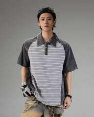 High-Street Striped Panel Polo Shirt
