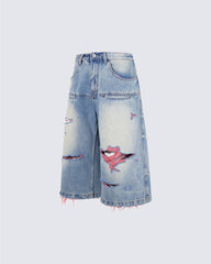 American Ins Ripped Washed Denim Bermuda Shorts