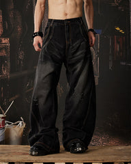 Distressed Deconstructed Washed Curved-Leg Jeans