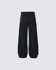 Vintage Embroidered Straight-Leg Denim Pants