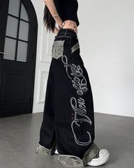 Vintage Camo Panel Wide Leg Denim Pants