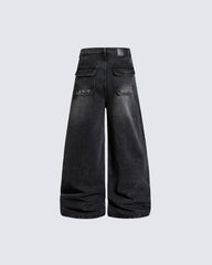 Dark Punk Deconstructed Rivet Panel Denim Pants