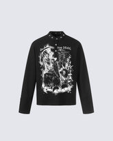 Gothic Graphic Studded Collar Long Sleeve Tee