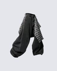 Detachable Plaid Layer Wide-Leg Pants