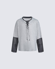 Lace-Up Neck Layered Knit T-Shirt