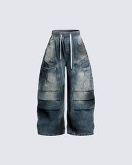 Vintage Washed Wide-Leg Denim Pants
