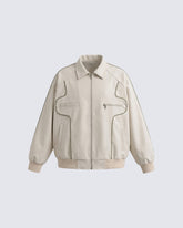 Vintage-Inspired Faux Leather Bomber Jacket