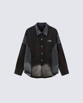 American-Style Gradient Color-Blocked Denim Top
