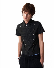 Retro Trendy Rhinestone Lapel Zipper T-Shirt