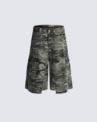 Camouflage Distressed Cargo Shorts