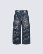 Gradient Bleach Distressed Wide Leg Denim Pants