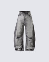 Vintage Street Distressed Washed Curved-Leg Jeans