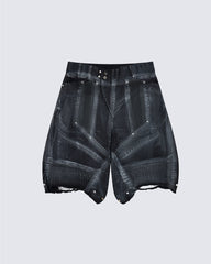 Dark Techwear Elastic-Waist Deconstructed Shorts