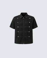 Retro Trendy Rhinestone Lapel Zipper T-Shirt