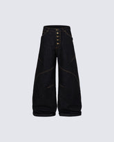 Vintage Dark Wash Wide-Leg Denim Pants