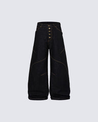 Vintage Dark Wash Wide-Leg Denim Pants