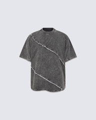 New Dark Grunge Washed Raw Edge Panel Tee