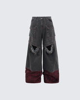 Vortex Racer-Edgy Denim Cargo Pants with Distressed Detail