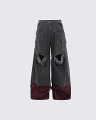 Vortex Racer-Edgy Denim Cargo Pants with Distressed Detail