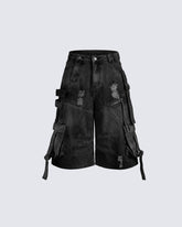 Dark Distressed Street Style Workwear Capri Pants