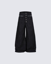 Rivet Patchwork Leather Panel Denim Pants