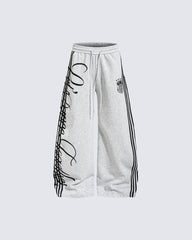 Curved Script Stripe Wide-Leg Sweatpants