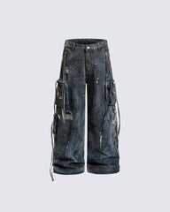 Paint Splatter Cargo Wide Leg Denim Pants