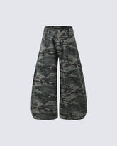 Vintage Camo Rhinestone Loose Balloon Denim Pants